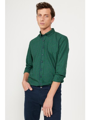 Altınyıldız Classics Erkek Antrasıt-kırmızı Slim Fit Dar Kesim Düğmeli Yaka Pötikareli Flanel Oduncu Gömlek