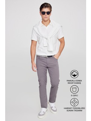 Altınyıldız Classics Erkek Antrasit Diz İzi Yapmayan Slim Fit Dar Kesim 5 Cep Pamuklu Kanvas Esnek Chino Pantolon