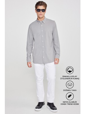 Altınyıldız Classics Pamuklu Tailored Slim Fit Dar Kesim Düğmeli Yaka Örme Gömlek