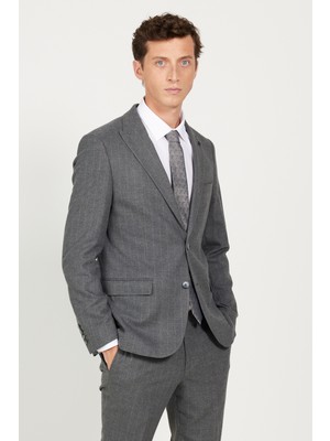 Altınyıldız Classics Erkek Koyu Gri Slim Fit Dar Kesim Kırlangıç Yaka Çizgili Takım Elbise