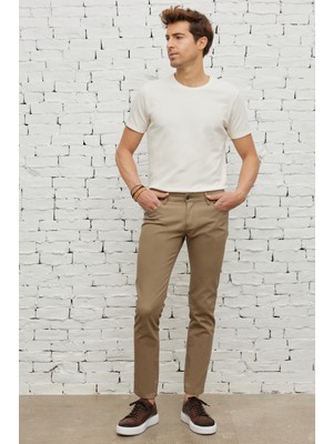Altınyıldız Classics Erkek Bej Slim Fit Dar Kesim 5 Cep Armürlü Esnek Pantolon