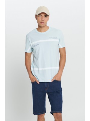 Altınyıldız Classics Erkek Turkuaz Standart Fit Normal Kesim %100 Pamuk Batik Desenli Bisiklet Yaka Tişört