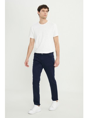 Altınyıldız Classics Erkek Lacivert Pamuklu Slim Fit Dar Kesim 5 Cepli Armürlü Esnek Casual Pantolon
