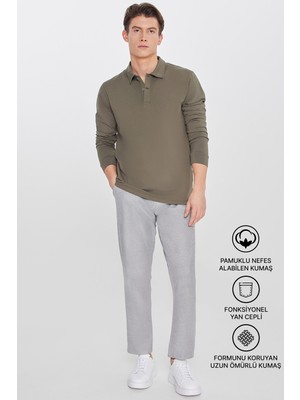Altınyıldız Classics Erkek SIYAH MELANJ Pamuklu Standart Fit Normal Kesim Beli Lastikli Diagonal Desenli Örme Pantolon