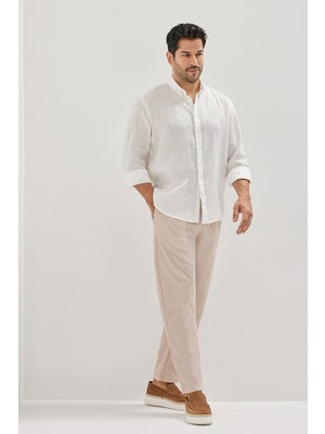 Altınyıldız Classics Erkek Bej Pamuklu Standart Fit Normal Kesim Beli Lastikli Diagonal Desenli Örme Pantolon