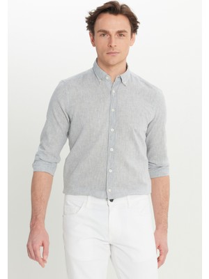 Altınyıldız Classics Slim Fit Düğmeli Yaka Gri Erkek Gömlek ACE020252224_GRI