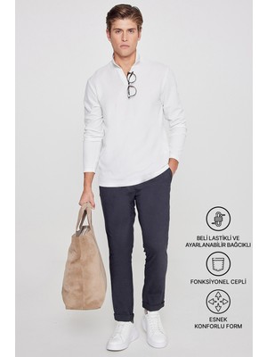 Altınyıldız Classics Erkek Antrasit Diz İzi Yapmayan Beli Bağlamalı Yan Cepli Jogger Pantolon Slim Fit Rahat Kesim