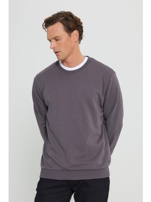 Altınyıldız Classics Erkek Koyu Gri Standart Fit Normal Kesim Bisiklet Yaka 3 Iplik Pamuklu Sweatshirt