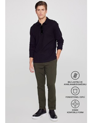Altınyıldız Classics Erkek Haki Diz İzi Yapmayan Beli Bağlamalı Yan Cepli Jogger Pantolon Slim Fit Rahat Kesim