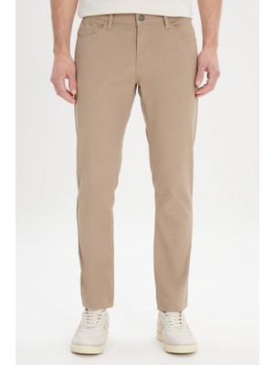 Altınyıldız Classics Erkek Bej Slim Fit Dar Kesim 5 Cep Armürlü Esnek Pantolon