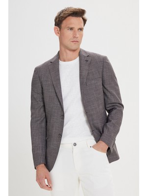 Altınyıldız Classics Siyah-Bordo Slim Fit Dar Kesim Mono Yaka Desenli Blazer Ceket