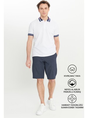 Altınyıldız Classics Erkek Beyaz Slim Fit Dar Kesim %100 Pamuk Kıvrılmaz Polo Yaka Tişört
