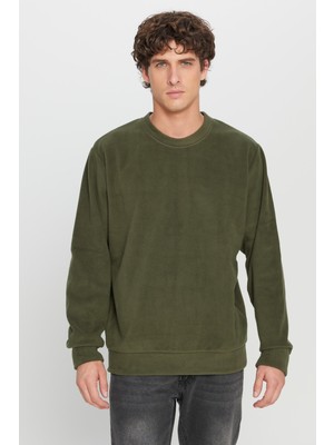 Altınyıldız Classics Erkek Haki Sweatshirt Polar Standart Fit Normal Kesim Bisiklet Yaka