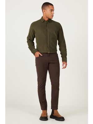 Altınyıldız Classics Erkek Kahverengi Slim Fit Dar Kesim 5 Cepli Desenli Esnek Pantolon
