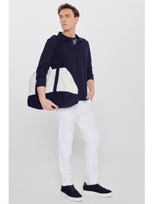 Altınyıldız Classics Erkek Lacivert %100 Pamuk Triko Sweatshirt Uzun Kollu Slim Fit Dar Kesim Polo Yaka Jakarlı