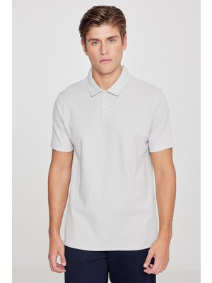 Altınyıldız Classics Erkek Gri %100 Pamuk Trend Mevsimlik Fitilli Tişört Slim Fit Polo Yaka