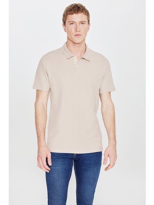 Altınyıldız Classics Erkek Bej %100 Pamuk Trend Mevsimlik Fitilli Tişört Slim Fit Polo Yaka