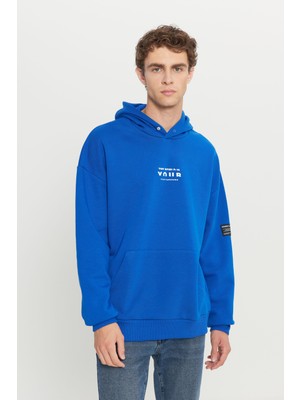 Altınyıldız Classics Erkek Mavi Oversize Fit Bol Kesim Kapüşonlu Içi Polarlı 3 Iplik Pamuklu Sweatshirt