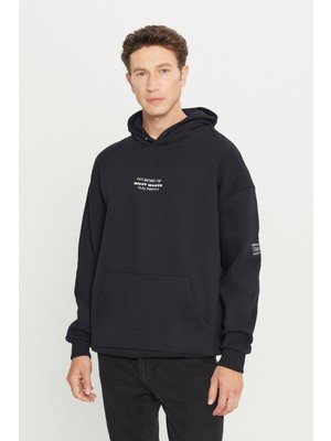 Altınyıldız Classics Erkek Siyah Oversize Fit Bol Kesim Kapüşonlu Içi Polarlı 3 Iplik Pamuklu Sweatshirt