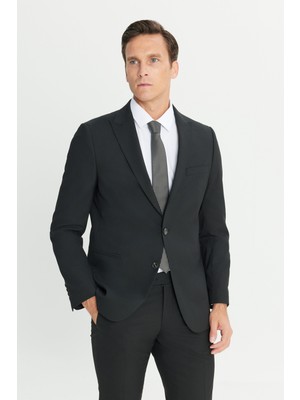 Altınyıldız Classics Erkek Siyah Su Geçirmez Ekstra Slim Fit Kırlangıç Yaka Yünlü Nano Takım Elbise