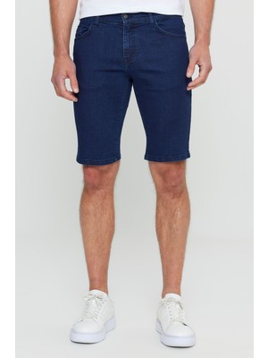 Altınyıldız Classics Erkek Koyu Lacivert Slim Fit Dar Kesim Pamuklu Esnek Denim Şort