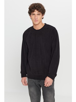 Altınyıldız Classics Erkek Siyah Polar Sweatshirt Standart Fit Normal Kesim Bisiklet Yaka