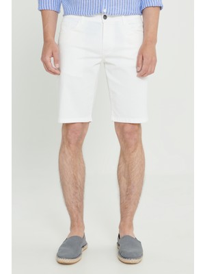 Altınyıldız Classics Erkek Beyaz Slim Fit Dar Kesim Yan Cepli Pamuklu Esnek Gofre Desenli Şort