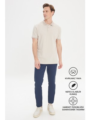 Altınyıldız Classics Erkek Safari %100 Pamuk Kıvrılmaz Pike Polo Yaka Slim Fit Dar Kesim Tişört