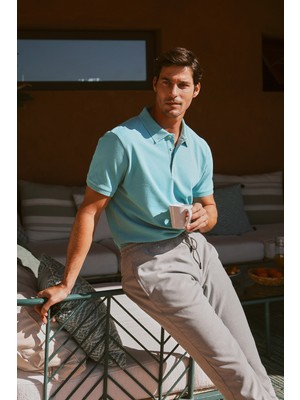 Altınyıldız Classics Erkek Petrol %100 Pamuk Kıvrılmaz Pike Polo Yaka Slim Fit Dar Kesim Tişört