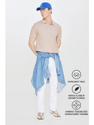 Altınyıldız Classics Erkek Çekmeyen Pamuklu Kumaş Comfort Fit Rahat Kesim Vizon Kıvrılmaz Polo Yaka Cepli Tişört