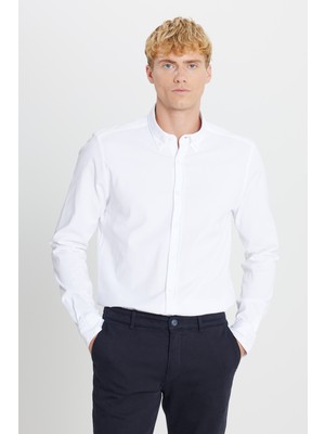 Altınyıldız Classics Slim Fit Düğmeli Yaka Beyaz Erkek Gömlek ACE020252222_BYZ