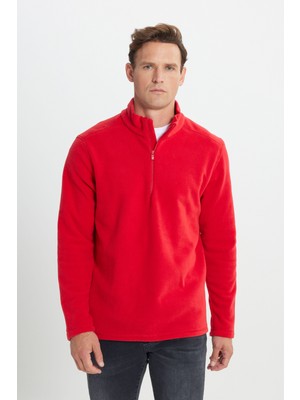 Altınyıldız Classics Erkek Kırmızı Anti-pilling Tüylenme Yapmayan Standart Fit Dik Yaka Soğuk Geçirmez Polar Sweatshirt