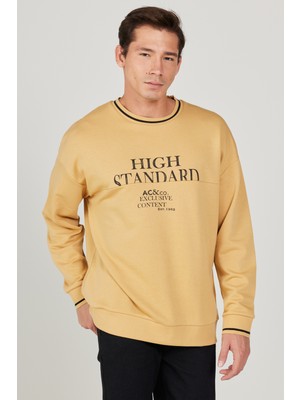 Altınyıldız Classics Erkek Hardal Oversize Bol Kesim Içi Polarlı 3 Iplik Bisiklet Yaka Pamuklu Sweatshirt