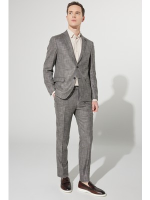 Altınyıldız Classics Erkek Kahverengi Slim Fit Dar Kesim Mono Yaka Desenli Takım Elbise