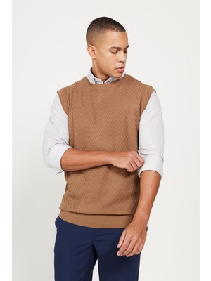 Altınyıldız Classics Erkek Vizon Standart Fit Normal Kesim Bisiklet Yaka Süveter