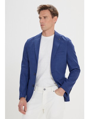 Altınyıldız Classics Erkek Lacivert Slim Fit Dar Kesim Kırlangıç Yaka Desenli Blazer Ceket