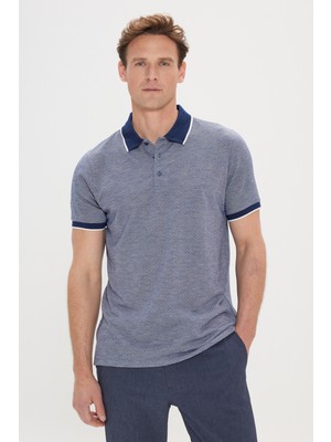 Altınyıldız Classics Erkek Lacivert Slim Fit Dar Kesim Polo Yaka Jakarlı Tişört