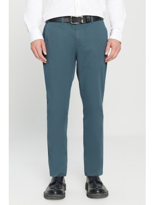 Altınyıldız Classics Erkek Petrol Diz İzi Yapmayan Slim Fit Dar Kesim Yan Cep Pamuklu Esnek Chino Pantolon