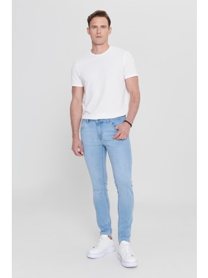 Altınyıldız Classics Erkek Buz Mavisi Ekstra Slim Fit Dar Kesim Rıss Pamuklu Esnek Denim Jean Kot Pantolon