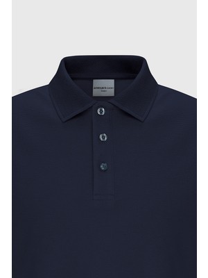 Altınyıldız Classics Erkek Lacivert %100 Pamuk Kıvrılmaz Pike Polo Yaka Slim Fit Dar Kesim Tişört
