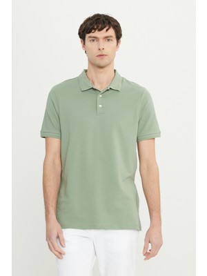 Altınyıldız Classics Erkek Su Yeşili Pamuklu Slim Fit Dar Kesim Polo Yaka Jakarlı Esnek Tişört