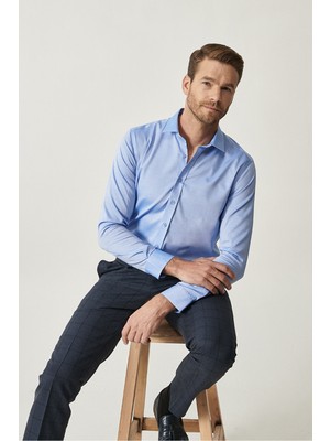Altınyıldız Classics Erkek Mavi Ütü Gerektirmeyen Non-iron Slim Fit Dar Kesim %100 Pamuk Gömlek