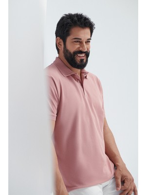 Altınyıldız Classics Erkek Gül Kurusu %100 Pamuk Kıvrılmaz Pike Polo Yaka Slim Fit Dar Kesim Tişört