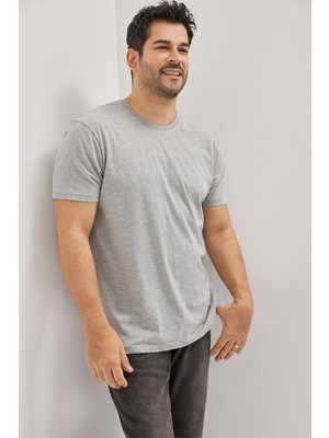 Altınyıldız Classics Erkek Gri Melanj Pamuklu Slim Fit Dar Kesim Bisiklet Yaka Tişört