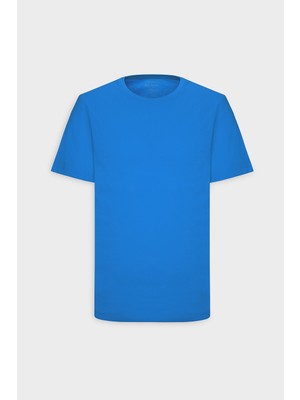 Altınyıldız Classics Erkek Saks Mavi %100 Pamuk Slim Fit Dar Kesim Bisiklet Yaka Tişört