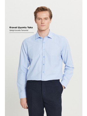 Altınyıldız Classics Erkek Açık Mavi Non-Iron Ütülemesi Kolay Terletmez Pamuklu Gömlek Slim Fit Dar Kesim Klasik Yaka
