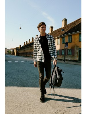 Altınyıldız Classics Erkek Siyah-gri Slim Fit Dar Kesim Düğmeli Yaka Sıcak Tutan Kareli Kışlık Flanel Oduncu Gömlek