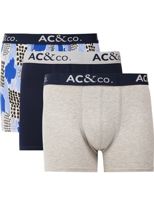 Altınyıldız Classics Erkek Premium Pamuklu Lacivert-gri Esnek Desenli 3'lü Boxer Paketi (Damat Bohçası) Çeyiz Seti