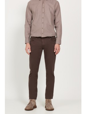 Altınyıldız Classics Normal Bel Dar Paça Slim Fit Kahve Erkek Pantolon 4A1400000101