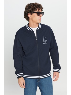 Altınyıldız Classics Erkek Lacivert 2 İplik Pamuklu Kolej Yaka Fermuarlı Yan Cepli Sweatshirt Ceket Standart Fit